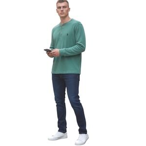 US Polo Assn Long Sleeve Waffle Knit Henley Shirt Men's Size L‎ Green-Casual